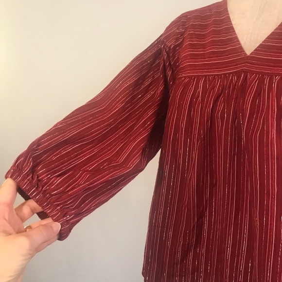 Madewell NEW Womens Red Stripe Peasant Shirt NWT V Neck - Picture 8 of 11